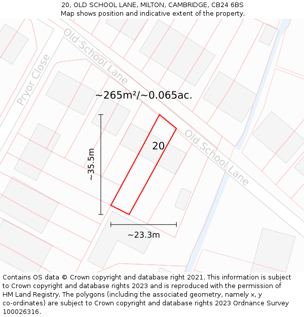 20, OLD SCHOOL LANE, MILTON, CAMBRIDGE, CB24 6BS: Plot and title map
