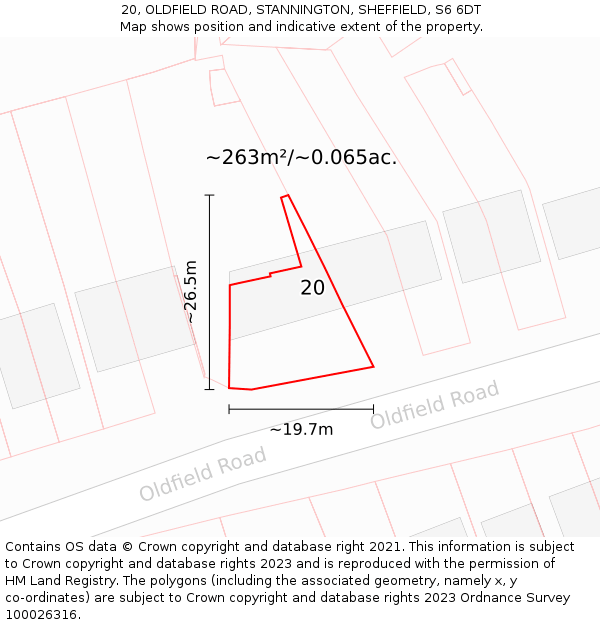 20, OLDFIELD ROAD, STANNINGTON, SHEFFIELD, S6 6DT: Plot and title map