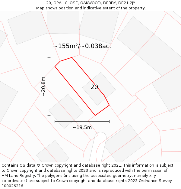 20, OPAL CLOSE, OAKWOOD, DERBY, DE21 2JY: Plot and title map