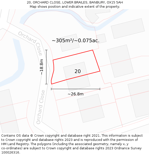 20, ORCHARD CLOSE, LOWER BRAILES, BANBURY, OX15 5AH: Plot and title map