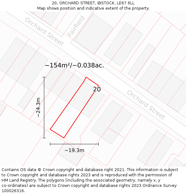 20, ORCHARD STREET, IBSTOCK, LE67 6LL: Plot and title map