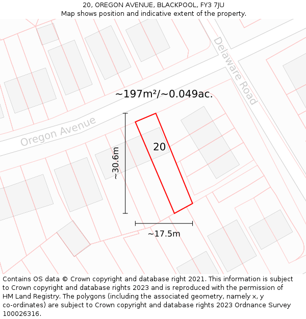 20, OREGON AVENUE, BLACKPOOL, FY3 7JU: Plot and title map