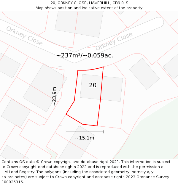 20, ORKNEY CLOSE, HAVERHILL, CB9 0LS: Plot and title map