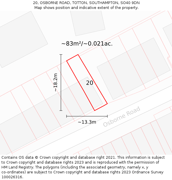 20, OSBORNE ROAD, TOTTON, SOUTHAMPTON, SO40 9DN: Plot and title map