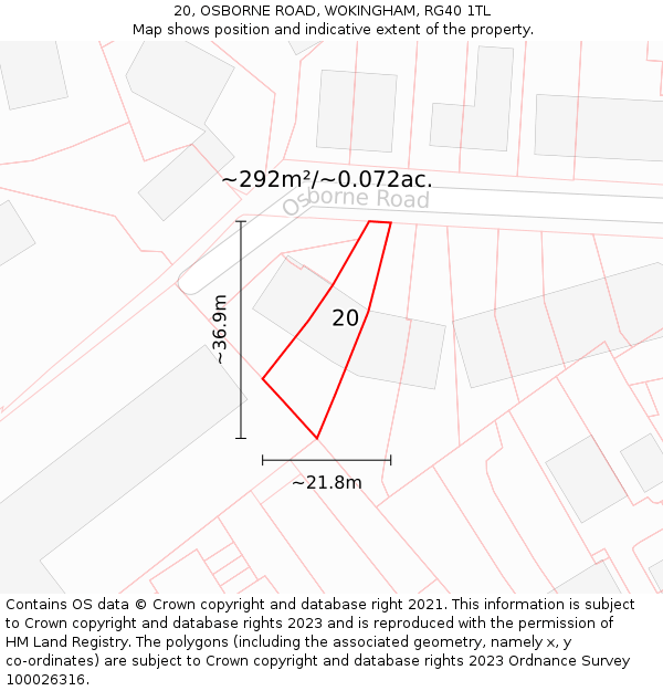 20, OSBORNE ROAD, WOKINGHAM, RG40 1TL: Plot and title map