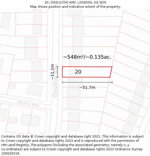 20, OSSULTON WAY, LONDON, N2 0DS: Plot and title map