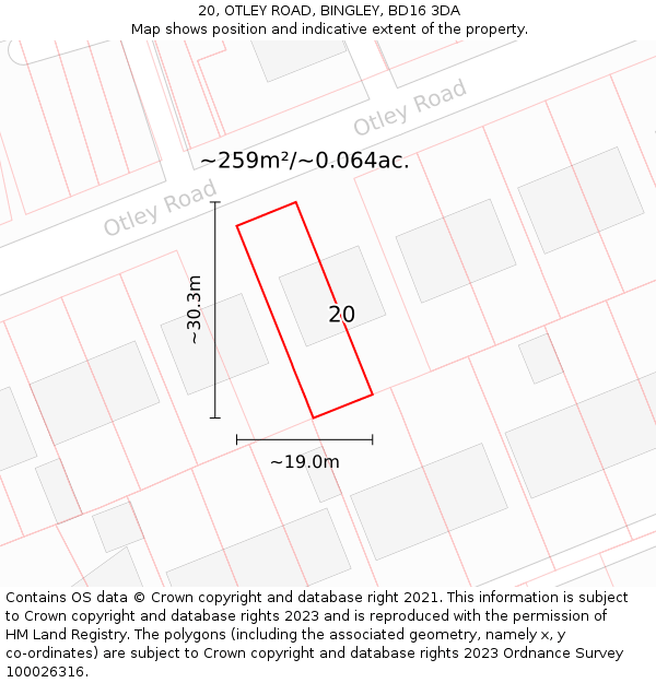 20, OTLEY ROAD, BINGLEY, BD16 3DA: Plot and title map