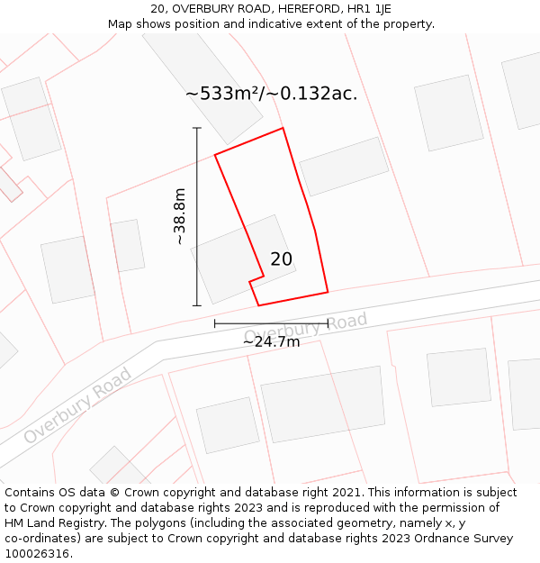 20, OVERBURY ROAD, HEREFORD, HR1 1JE: Plot and title map