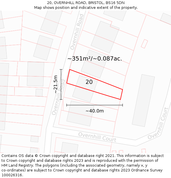 20, OVERNHILL ROAD, BRISTOL, BS16 5DN: Plot and title map