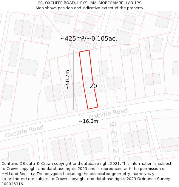 20, OXCLIFFE ROAD, HEYSHAM, MORECAMBE, LA3 1PS: Plot and title map