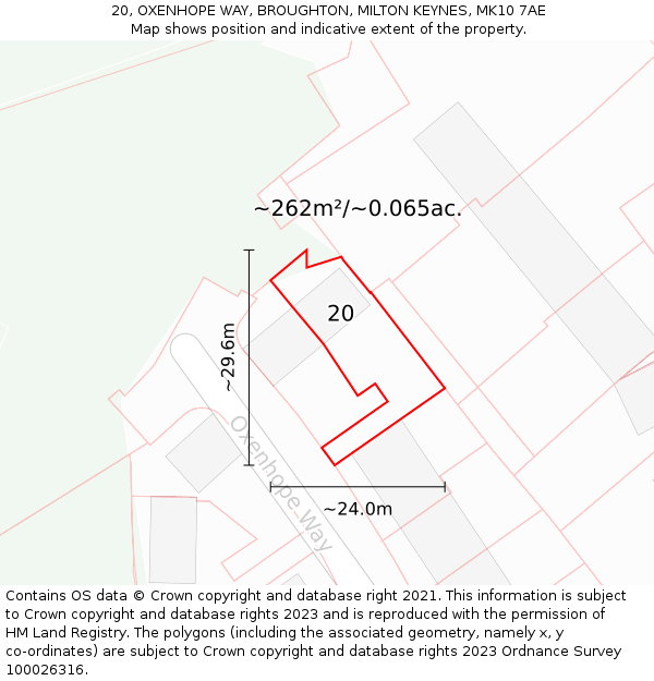 20, OXENHOPE WAY, BROUGHTON, MILTON KEYNES, MK10 7AE: Plot and title map