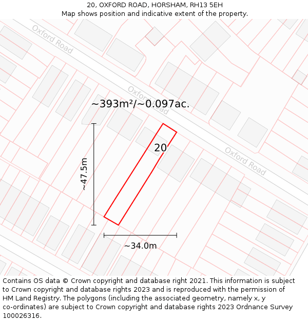 20, OXFORD ROAD, HORSHAM, RH13 5EH: Plot and title map