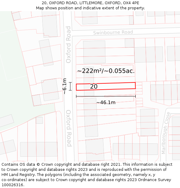 20, OXFORD ROAD, LITTLEMORE, OXFORD, OX4 4PE: Plot and title map