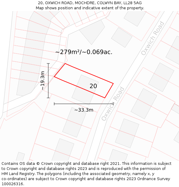 20, OXWICH ROAD, MOCHDRE, COLWYN BAY, LL28 5AG: Plot and title map