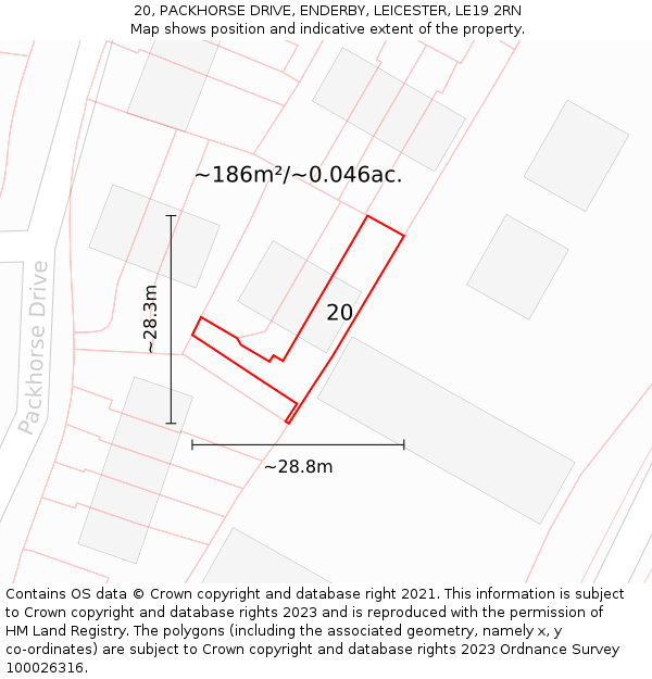 20, PACKHORSE DRIVE, ENDERBY, LEICESTER, LE19 2RN: Plot and title map