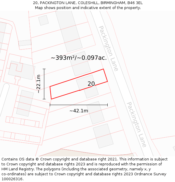 20, PACKINGTON LANE, COLESHILL, BIRMINGHAM, B46 3EL: Plot and title map