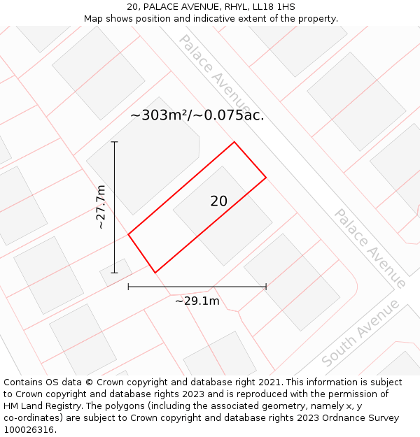 20, PALACE AVENUE, RHYL, LL18 1HS: Plot and title map