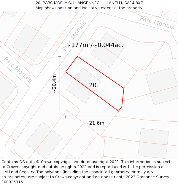 20, PARC MORLAIS, LLANGENNECH, LLANELLI, SA14 8XZ: Plot and title map