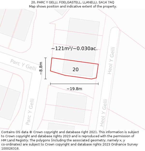 20, PARC Y GELLI, FOELGASTELL, LLANELLI, SA14 7AQ: Plot and title map