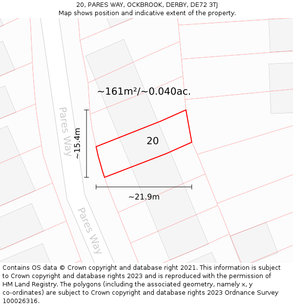 20, PARES WAY, OCKBROOK, DERBY, DE72 3TJ: Plot and title map