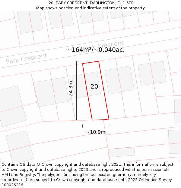 20, PARK CRESCENT, DARLINGTON, DL1 5EF: Plot and title map