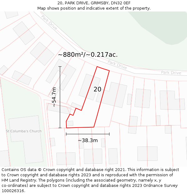 20, PARK DRIVE, GRIMSBY, DN32 0EF: Plot and title map