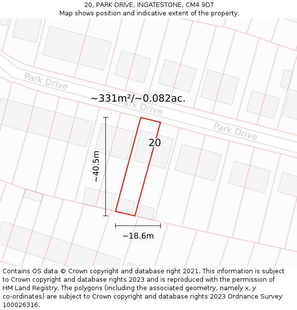 20, PARK DRIVE, INGATESTONE, CM4 9DT: Plot and title map