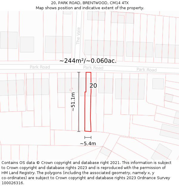 20, PARK ROAD, BRENTWOOD, CM14 4TX: Plot and title map