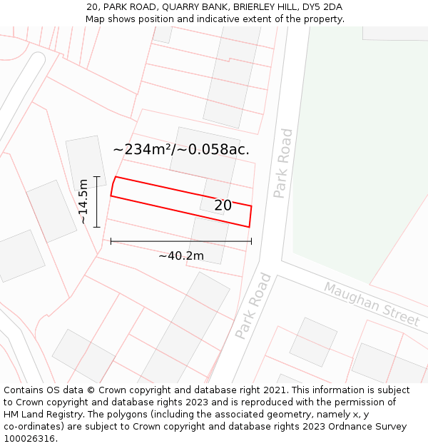 20, PARK ROAD, QUARRY BANK, BRIERLEY HILL, DY5 2DA: Plot and title map