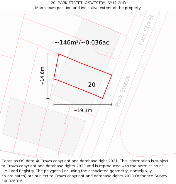 20, PARK STREET, OSWESTRY, SY11 2HD: Plot and title map