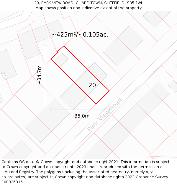 20, PARK VIEW ROAD, CHAPELTOWN, SHEFFIELD, S35 1WL: Plot and title map