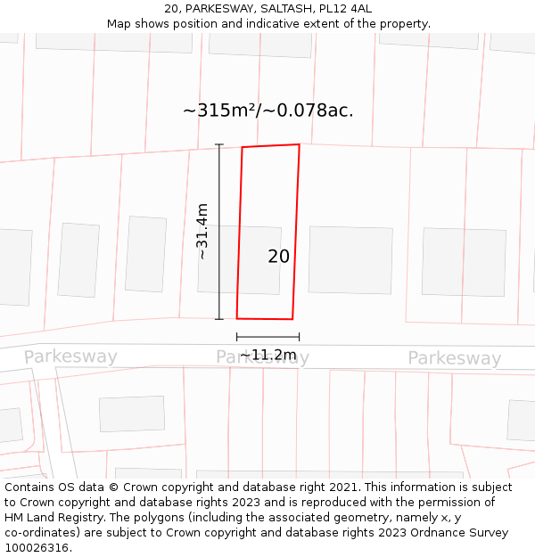 20, PARKESWAY, SALTASH, PL12 4AL: Plot and title map
