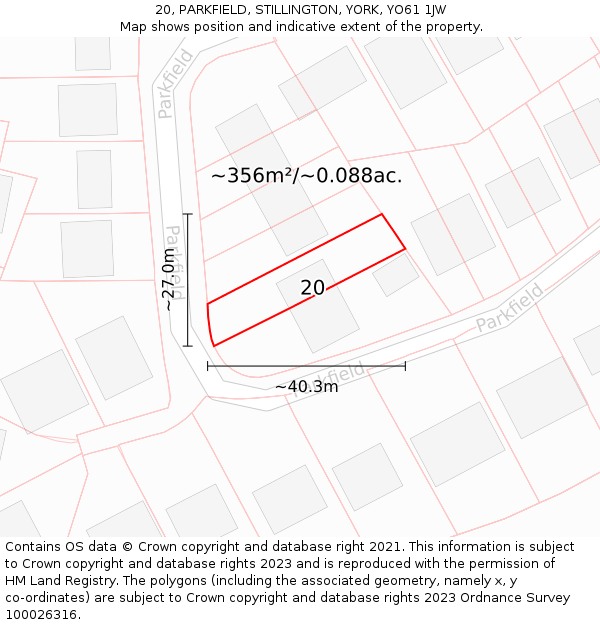 20, PARKFIELD, STILLINGTON, YORK, YO61 1JW: Plot and title map