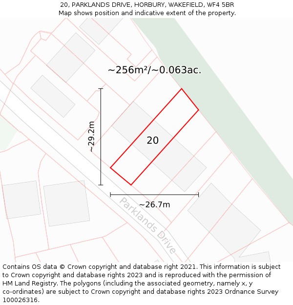 20, PARKLANDS DRIVE, HORBURY, WAKEFIELD, WF4 5BR: Plot and title map