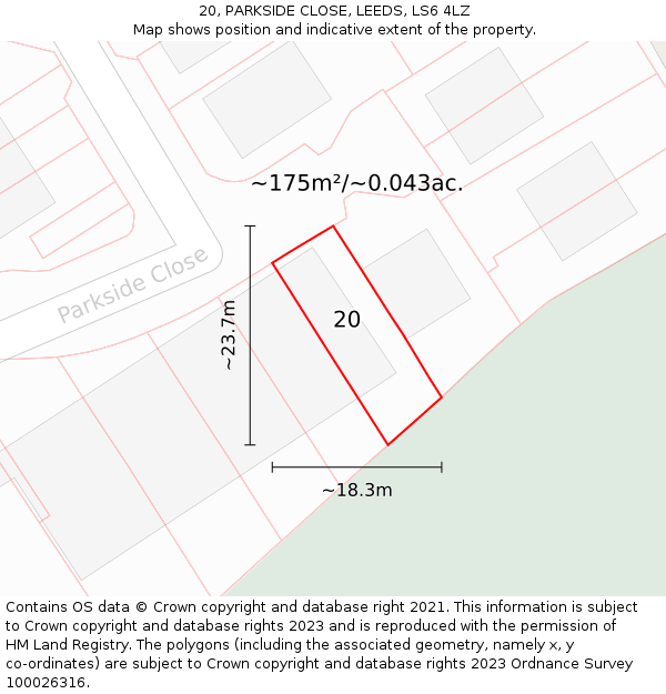 20, PARKSIDE CLOSE, LEEDS, LS6 4LZ: Plot and title map