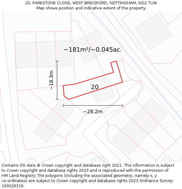 20, PARKSTONE CLOSE, WEST BRIDGFORD, NOTTINGHAM, NG2 7UW: Plot and title map