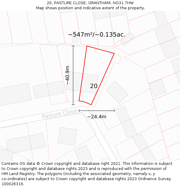 20, PASTURE CLOSE, GRANTHAM, NG31 7HW: Plot and title map