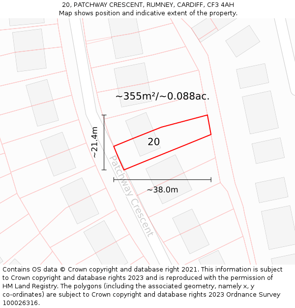 20, PATCHWAY CRESCENT, RUMNEY, CARDIFF, CF3 4AH: Plot and title map