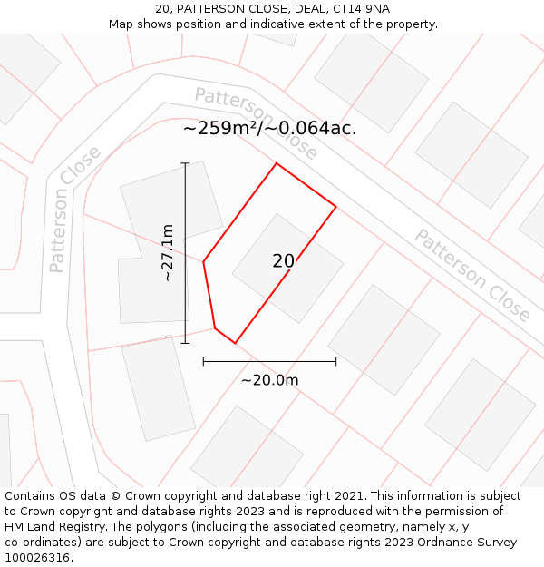 20, PATTERSON CLOSE, DEAL, CT14 9NA: Plot and title map