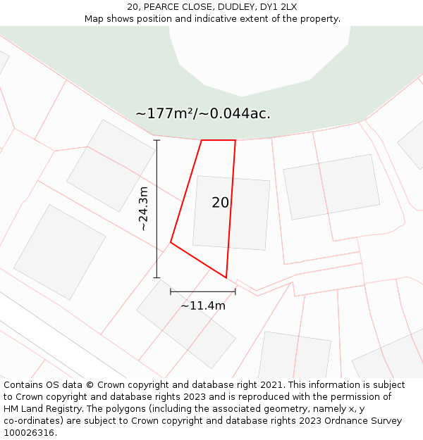 20, PEARCE CLOSE, DUDLEY, DY1 2LX: Plot and title map