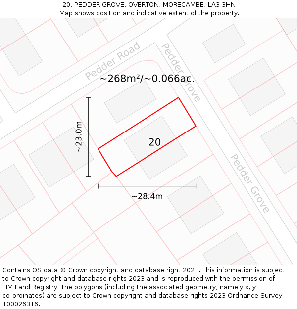 20, PEDDER GROVE, OVERTON, MORECAMBE, LA3 3HN: Plot and title map