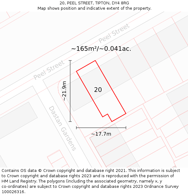 20, PEEL STREET, TIPTON, DY4 8RG: Plot and title map