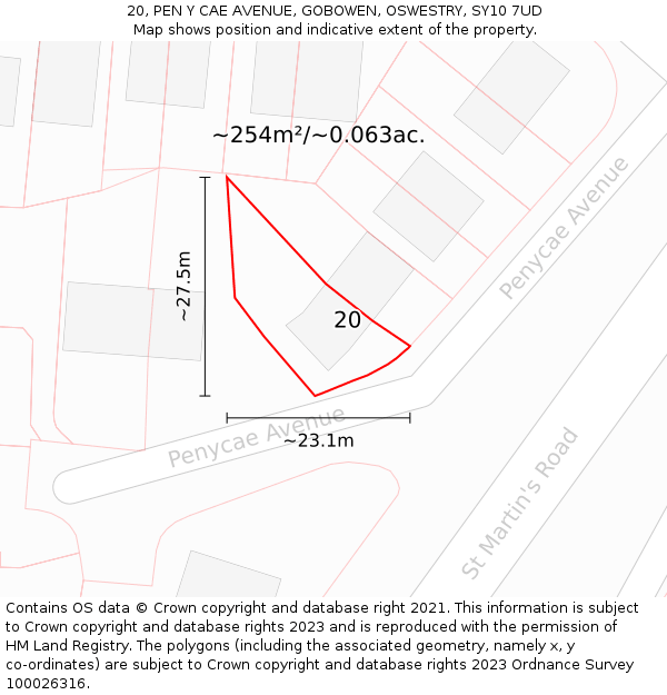 20, PEN Y CAE AVENUE, GOBOWEN, OSWESTRY, SY10 7UD: Plot and title map