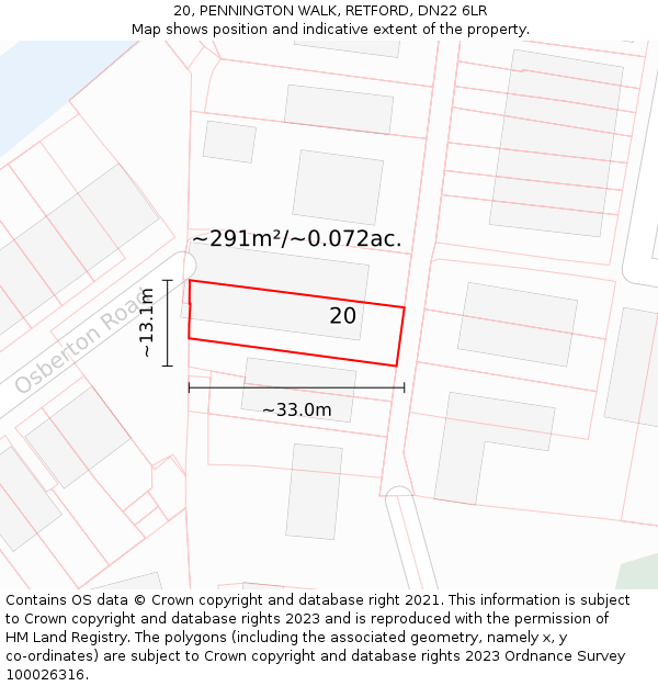 20, PENNINGTON WALK, RETFORD, DN22 6LR: Plot and title map