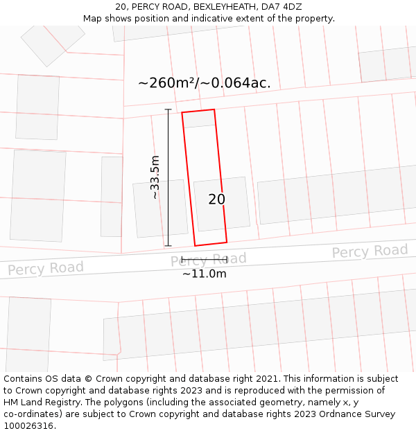 20, PERCY ROAD, BEXLEYHEATH, DA7 4DZ: Plot and title map