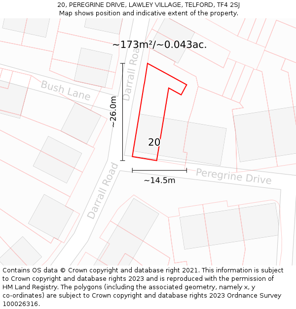 20, PEREGRINE DRIVE, LAWLEY VILLAGE, TELFORD, TF4 2SJ: Plot and title map