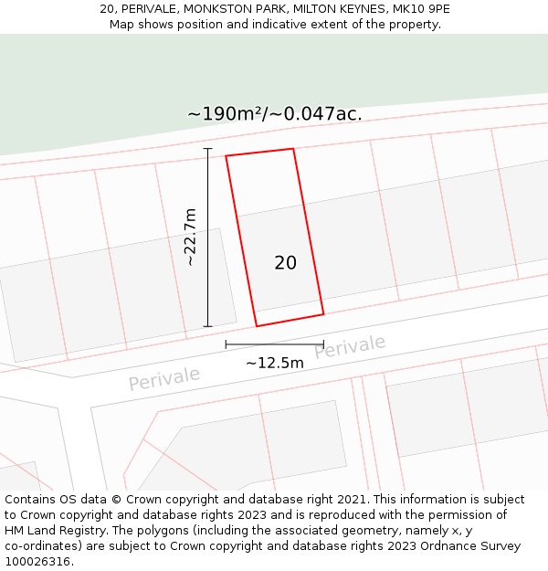 20, PERIVALE, MONKSTON PARK, MILTON KEYNES, MK10 9PE: Plot and title map