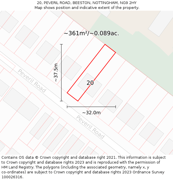 20, PEVERIL ROAD, BEESTON, NOTTINGHAM, NG9 2HY: Plot and title map