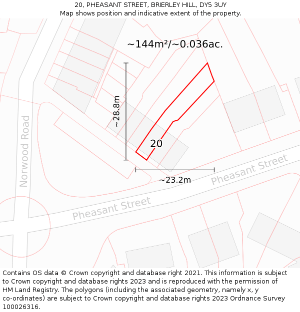 20, PHEASANT STREET, BRIERLEY HILL, DY5 3UY: Plot and title map