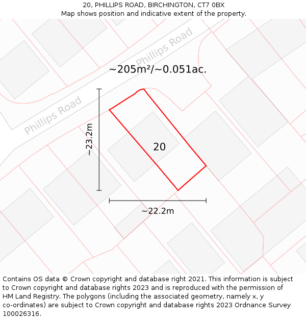 20, PHILLIPS ROAD, BIRCHINGTON, CT7 0BX: Plot and title map